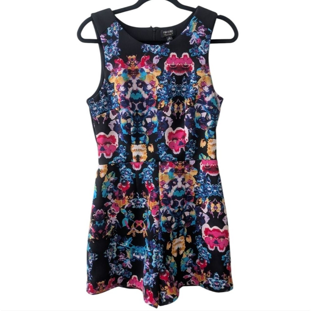 Nicole Miller Sleeveless Romper Dress Multi Floral Size Small